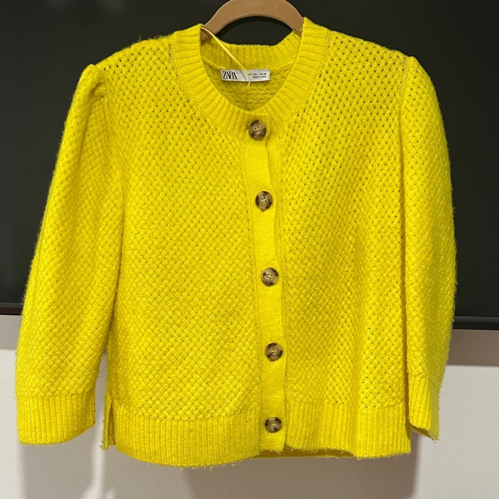Zara Vibrant Yellow Button-Up Cardigan
